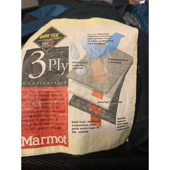 Marmont Men's XL Teal/Black Gore-Tex Packable w/Bag Windbreaker Hooded Jacket - Picture 10 of 12